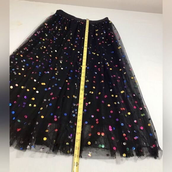 Black A-Line High Waist Mesh Maxi Skirt Multi Colored Dot Pull-On Maxi Size 1XL - Picture 7 of 7